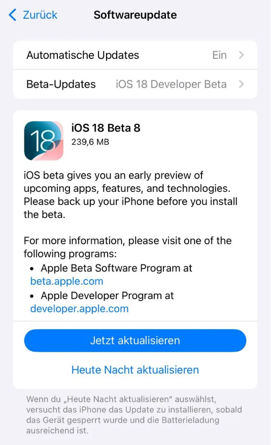 武平苹果手机维修分享苹果 iOS / iPadOS 18 开发者预览版 Beta 8 发布 